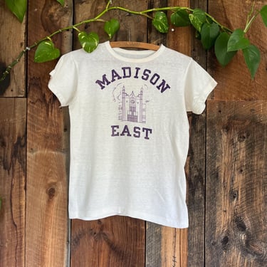 Vintage 50s Early 60s Flocked Madison East High School T Shirt size S 
