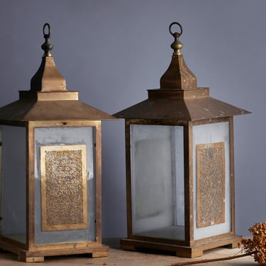 Pair of Mid Century Modern Table Lanterns with Clear Glass Sides that Came out of La Mamounia in Marrakesh