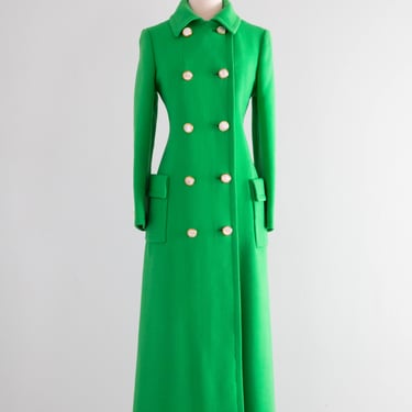 Fabulous 1960's I.Magnin Wool Maxi Coat In Spring Green / SM