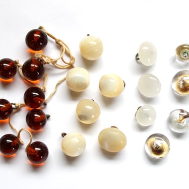 Antique Blown Glass Waistcoat Charmstring Buttons - Lampwork Clear Glass  Ball Button Collection 