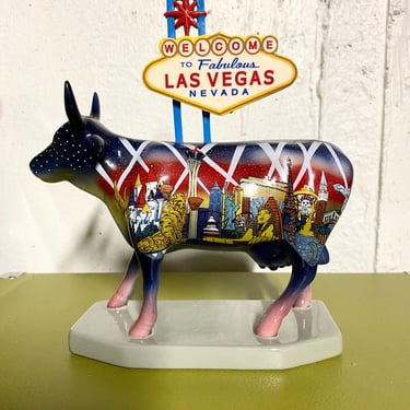 Vintage Westland Cow Parade Ceramic Figurine~  #7326 ~ 'Welcome  to Fabulous Las Vegas” ~ 2003 with box  Cow Art~ retired, collectible 