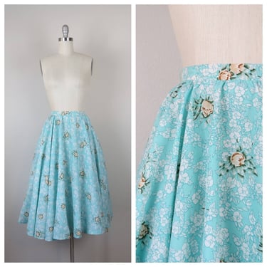 Vintage 1970s floral skirt, full, fit and flare, calico, spring fashion 