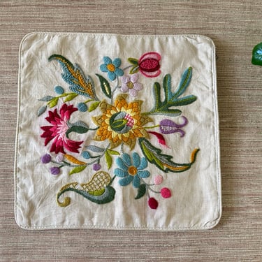 Vintage Floral Embroidered Pillow Case - Hand Made Jacobean Paragon Needlecraft Kit #0226 