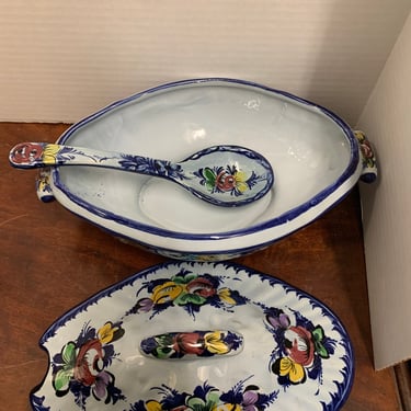Hand Painted Ceramic Tureen with Ladle 