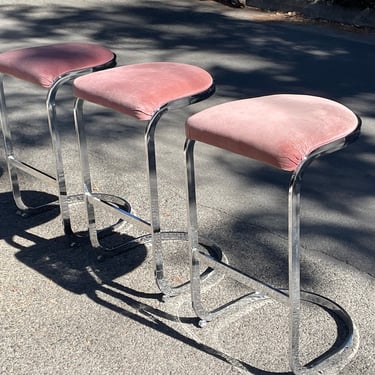 Milo Baughman Cantilevered Chrome Bar Stools – Set of 3 