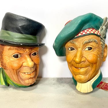 Choice! Vintage Bossons Chalkware Heads, Hand-Painted Wall Figures 1960s, 
