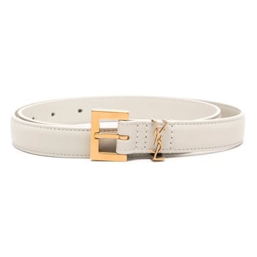 Saint Laurent Paris Women Cassandre Thin Belt With Square Buckle In Box Leather