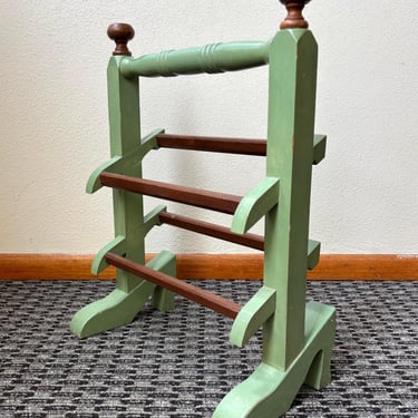 Vintage 1940s High Heel Boot Shaped Wood Shoe Rack | Retro Aqua Green | Folk Art Primitive 2-Tier Holder | Entryway Storage Closet Organizer 