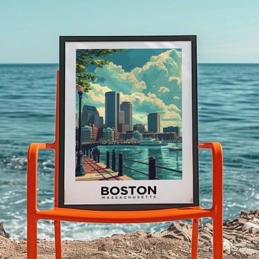 Boston Cityscape Art Print, Massachusetts Travel Poster, USA Souvenir Home Decor 