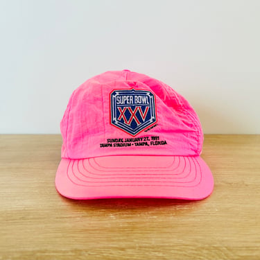 Vintage 1990 Super Bowl XXV NFL Football Neon Pink Hat Buffalo Bills New York Giants 