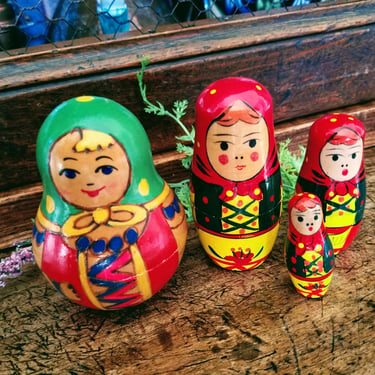 Set of Russian Dolls~Hand painted Nesting Doll & Bell Doll~Russian Matryoshka~Colorful Wood Stacking Dolls~Very Sweet! JewelsandMetals 