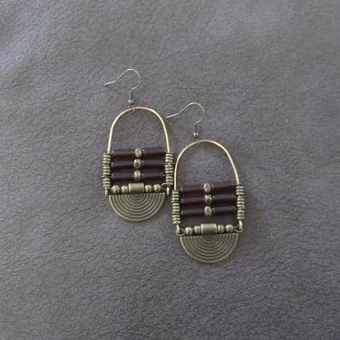 Brown sea glass earrings, chandelier earrings 