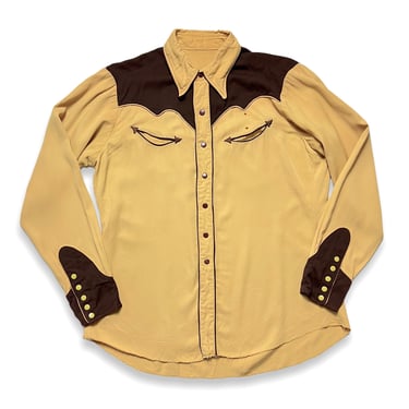 Vintage 1950s RAYON GABARDINE Western Shirt ~ size M ~ Gab~ Cowboy ~ Rockabilly ~ Pearl Snap Buttons 