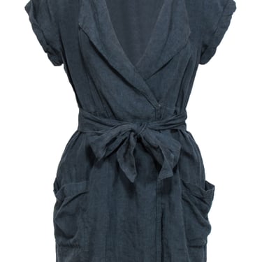 AYR - Green Wash Short Sleeve Mini Linen Dress w/ Snap Buttons Sz S
