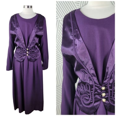 Vintage 90s Dress Plus size 22W Modest Tie Satin Vest Waist Long Purple 22 3X 