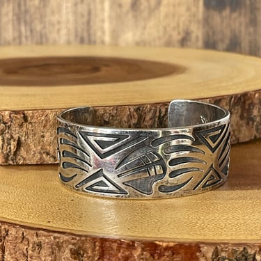 TONY KYASYOUSIE Vintage Bear Claw Overlay Silver Cuff | Tk Rabbit Stick Hallmark Bracelet 58g | Native American Southwestern Signed Jewelry 