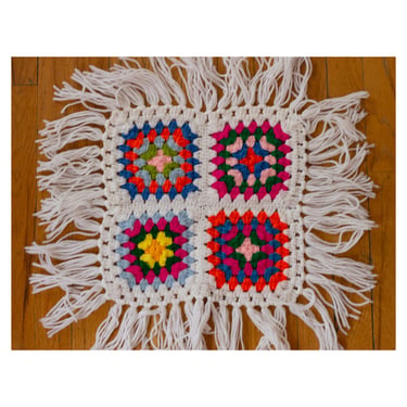 Vintage Crochet Table Topper - Granny Square - Doily - Boho - 1970s 