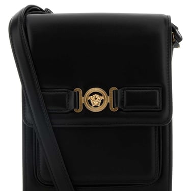 Versace Men Black Leather Medusa Biggie Crossbody Bag