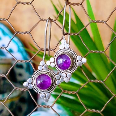 Sterling Bali Amethyst Earrings~Purple Amethyst Gemstones~Sterling Silver 925~Vintage Jewelry~Gifts for Her~JewelsandMetals 