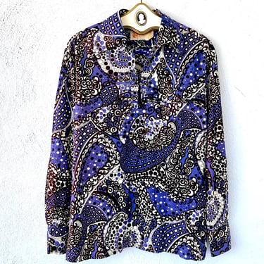 Vintage 60s 70s Hawaii Psychedelic Liberty House Iolani Aloha Shirt 1960s 1970s Long Sleeve Top 