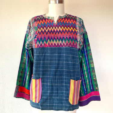 1970s Guatemalan woven cotton patchwork shirt 
