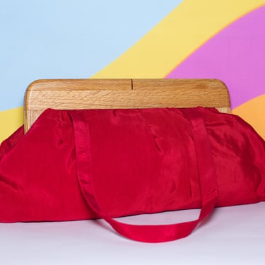 Vintage 1980s Red Wood Frame Handbag 