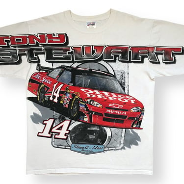 Vintage 90s/00s Tony Stewart NASCAR Old Spice All Over Print Race Car Graphic T-Shirt Size Large 