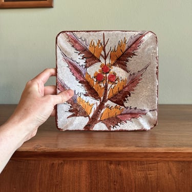 Midcentury Italian floral dish / MCM square vintage ceramic bowl made in Italy 