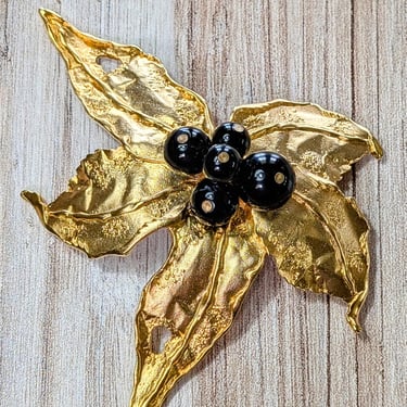 Vintage Gold Leaf Brooch, Large Signed MJENT 