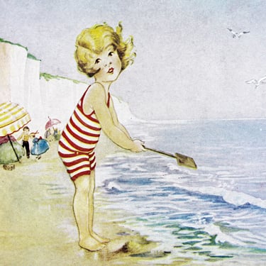 At the Seashore - Children's Room Vintage Book Art - Original Book Page w/Custom Mat to fit 11