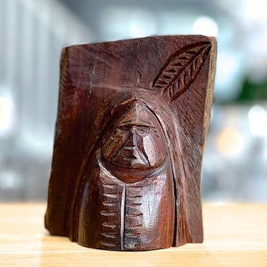 VINTAGE: Hand Carved Ironwood Chief - Desert Ironwood - Indigenous Carving Sonora Desert Mexico, Ethnic Art - Bust - SKU 00036005 