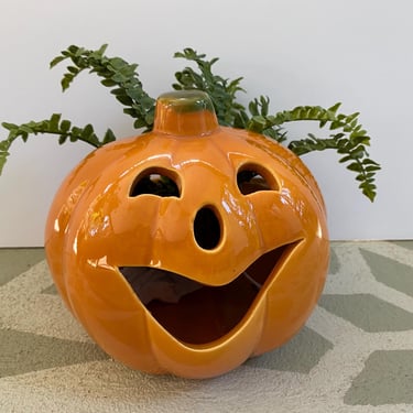 Vintage Ceramic Jack O Lantern Votive Holder/Planter/Candy Dish, Halloween Decor, Vintage Ceramic Pumpkin Planter, 
