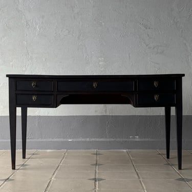 Mid 19th C. Swedish Black Painted Desk with Black Leather Top