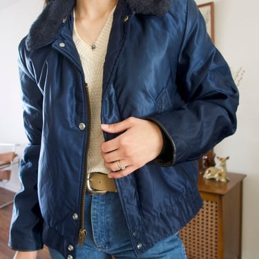 Vintage 70's Butwin The Champion of Jackets Blue Zip-up Fuzzy Collar Coat 