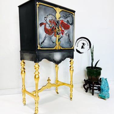 Eclectic Storage Cabinet hand Painted Japanese  Inspired. Bedroom Storage Cabinet. Colorful Entryway Cabinet. Whimsical Radio Cabinet. 