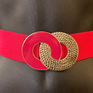 1980s pink stretch belt infinity buckle waspie waist cincher plus size belt 