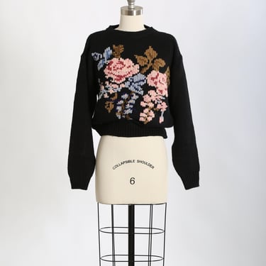 90s black Floral knit sweater 