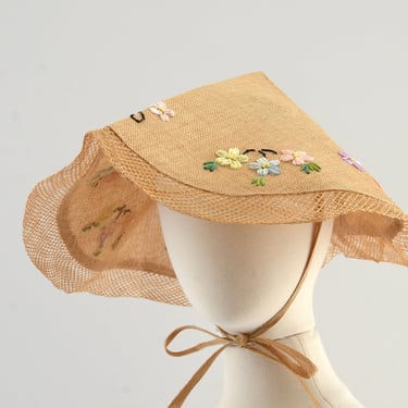 Vintage 40's Embroidered Straw Hat