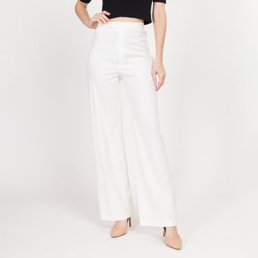 Small 70s White Wide Leg Trousers 27" | Vintage Jack Winter Minimalist High Waisted Retro Pants 