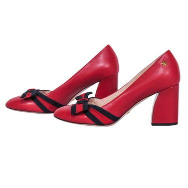 Gucci - Red Leather Bow Front Basic Pumps Sz 10