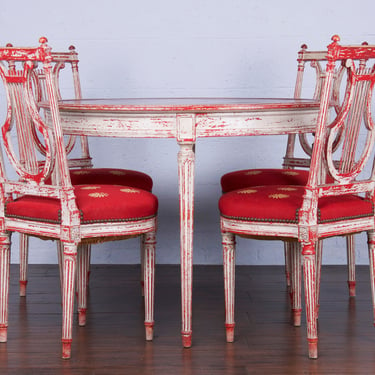 Antique French Louis XVI Neoclassical Style Painted Dining Set - Set of 5 