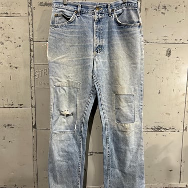 32x29 80s Lee riders Denim Jeans light wash distressed and patched boro acme mud wash repaired 