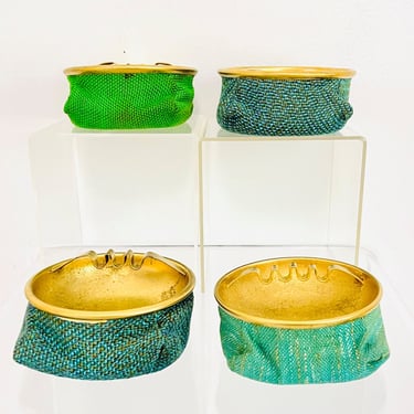 Vintage 1970s Retro Bean Bag Travel Outdoor Ashtrays Weighted Fabric LOT of 4 - Green Blue 