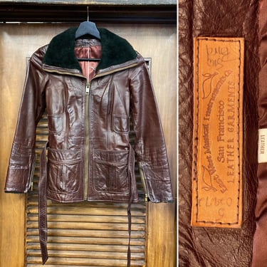 Vintage 1960’s East West “Snowbird” Rare Style Leather Jacket, 60’s Hippie Rocker, Vintage Leather, Vintage Belted Jacket, Vintage Clothing 
