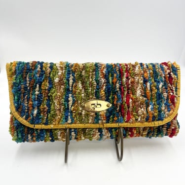 Vintage 60s Carpet Clutch Purse | Jerry Terrence Carpet Bag with Gold Toggle Closure 