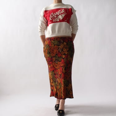 Vintage Foliage Bias Cut Silk Skirt - W32