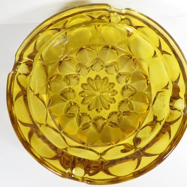 Vintage Amber Glass Ashtray - Vintage Amber Glass Round Ashtray 