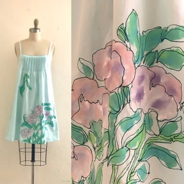 vintage mint green cotton dress // cover up night gown 