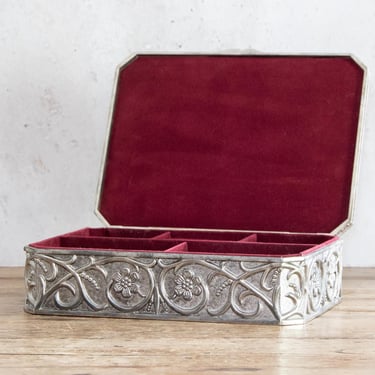 Silver Plate Jewelry Box, Vintage Ornate Ring and Jewels Box, Hinged Jewelry Casket, Free Shipping 
