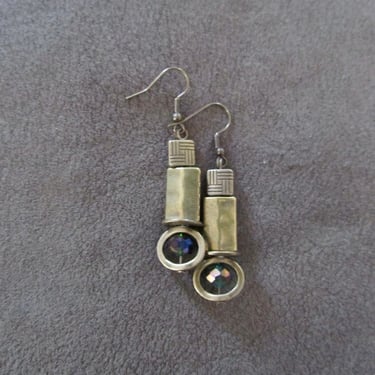 Antique bronze earrings, bling, green crystal earrings, artisan rustic earrings, ethnic earrings, boho chic earrings, unique earrings 4 